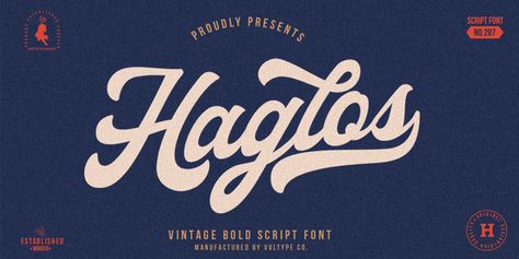 Haglos | Webfont & Desktop font | MyFonts Vintage Script Fonts, Baseball Font, Bold Script Font, Handwritten Quotes, Modern Script Font, Free Script Fonts, Bold Logo, Bold Fonts, Retro Font