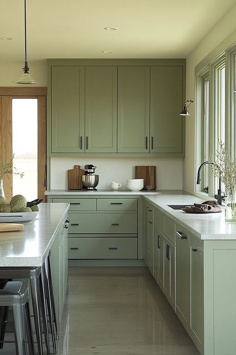 Sage Green Small Kitchen, Green Small Kitchen, Sage Green Kitchen Ideas, Kitchen Upcycle, Sage Green Cabinets, Green Kitchen Ideas, Sage Green Kitchen, Sage Green Color, Clear Thinking