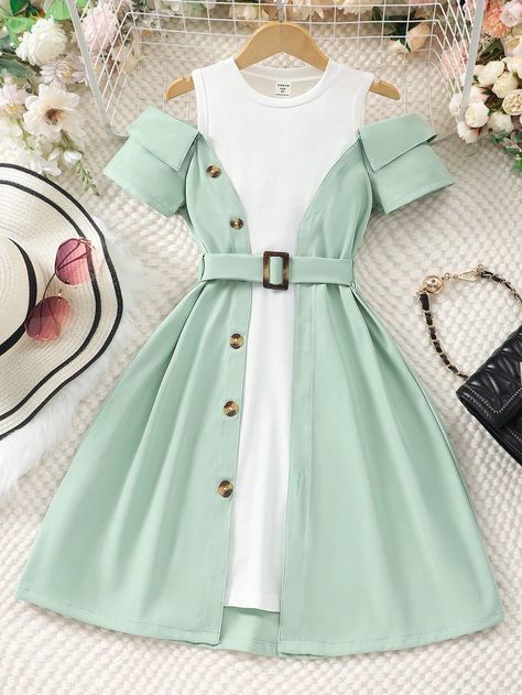 Outfits For Kids 10-12, Korean Cute Dress Outfit, Green Clothes Aesthetic, Simple Dress Casual, Cute Dress Outfits, Trendy Dress Outfits, Dress Design Sketches, Quick Outfits, Fashionista Clothes