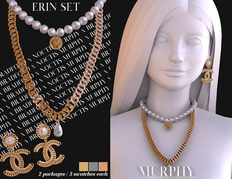 Erin Set [Chanel Month 2.0 - Day 12] - MURPHY x BRADFORD x NOCTIS Sims 4 Jewellery, Sims 4 Cc Necklace Collection, Sims 4 Cc Gold Chain, Rich Sims 4 Cc, Sims 4 Cc Gold Necklace, Sims 4 Diamond Chain, Sims 4 Chanel Earrings, Chanel Earrings Cc, Sims 4 Nails