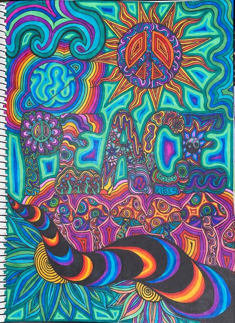 Trippy Outline Drawings, Trippy Zentangle Patterns, Trippy Sketchbook Ideas, Trippy Drawing Patterns, Trippy Drawings Colorful, Sharpie Drawings Colorful, Trippy Drawing Ideas Easy Color, High Drawings Trippy, Cool Drawings Trippy Creative