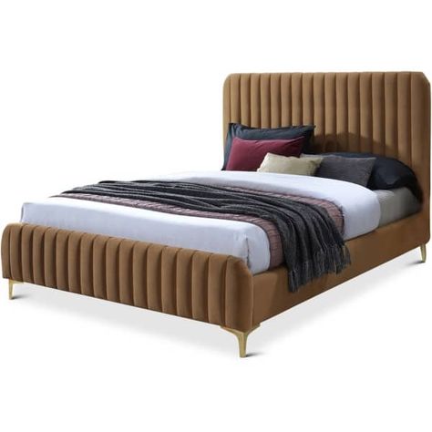 Antonina Mid-Century King Platform Bed in Cognac Tan - On Sale - Bed Bath & Beyond - 35934629 Faux Leather Bed, Affordable Mid Century Modern Furniture, Tufted Bed Frame, Modern Style Bedroom, Affordable Sofa, Modern Platform Bed, King Platform Bed, Queen Platform Bed, Leather Bed