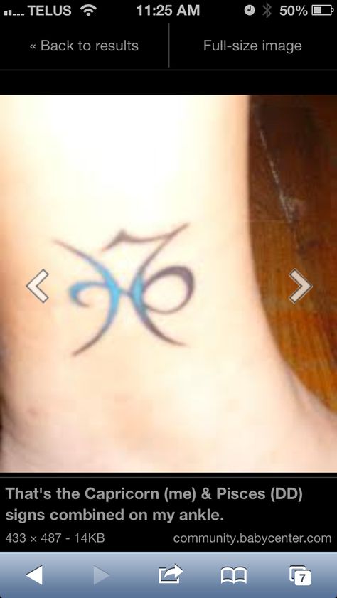 Capricorn and Pisces glyph together Capricorn And Pisces, Capricorn Star Sign, Pisces And Capricorn, Pisces Tattoos, Pieces Tattoo, About Tattoo, Symbolic Tattoos, Couple Tattoos, Glyphs