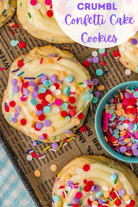 Crumbl Confetti Cake Cookies are the perfect reason to celebrate or bring a smile to someone’s face. They are made up of cake mix and sprinkles and then topped with a delicious cream cheese frosting. It is a party in your mouth with every single bite. This is one of my favorite Crumbl cookie recipes. Crumbl Cookie Recipes, Confetti Cake Cookies, Copycat Cookies, Confetti Cake, Delicious Cream, Best Instant Pot Recipe, Mouthwatering Recipes, Trending Recipes, With Cream Cheese Frosting