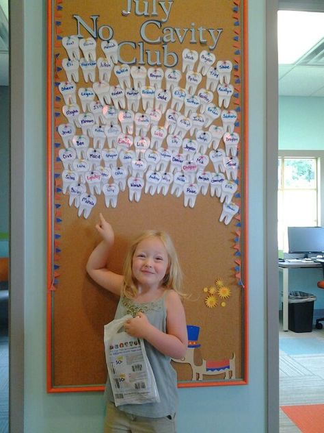 Dental Hygiene Room Decor, Cavity Free Club Wall, Cavity Free Club Ideas, Fun Dental Office Ideas, Dental Office Photo Booth, No Cavity Club Ideas, Dental Decorations Ideas, Dental Board Ideas, Dental Office Decor Ideas