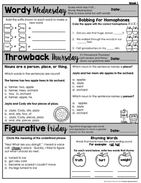 *A DIGITAL OPTION HAS BEEN INCLUDED FOR GOOGLE SLIDES/GOOGLE FORMS/GOOGLE CLASSROOM* Be sure to re-download! There are directions and links inside the pdf. This resource is a unique way to get your students warmed up in the morning that helps incorporate the 3rd Grade Language Standards, Vocabulary Practice, and Reading Comprehension skills. Save money by purchasing the bundle and get morning work for the year! ELA Morning Work 3rd Grade Bundle This set contains 5 weeks of Fall-themed morning wo 3rd Grade Fluency Activities, 3rd Grade Ckla, Meta Cognition, Third Grade Ela, Resource Teacher, Math Morning Work, 5th Grade Ela, Sat Prep, School Elementary