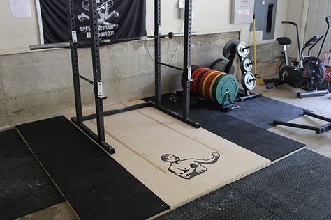 How to Build a Weightlifting Platform | The Art of Manliness Garage Gym Diy, Deadlift Platform, Weightlifting Platform, Basement Gym Ideas, Building A Home Gym, Diy Gym Equipment, Home Gym Setup, Home Gym Garage, Lifting Platform