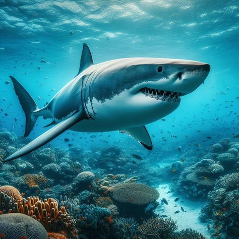 Shark In The Ocean, Shark Images, Ocean Shark, Shark Photos, Shark Pictures, Underwater Painting, Underwater Animals, Arte Cyberpunk, Underwater Life