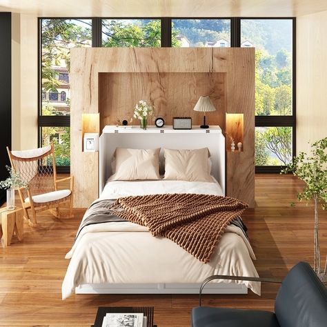 Signature Sleep Paramount Murphy Bed and Cabinet Bundle - On Sale - Bed Bath & Beyond - 35636927 Murphy Bed Bedroom Ideas, Mid Century Modern Murphy Bed, Multipurpose Guest Room, Full Murphy Bed, Guest Bedroom Office, Bed Chest, Loft Style Apartments, Full Size Murphy Bed, Bed Cabinet