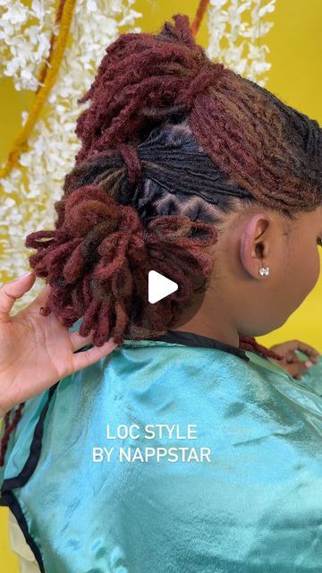 Petal Mohawk Locs, Mohawk With Locs Black Women, Mohawk With Locs, Unique Loc Styles Long, Mohawk Loc Styles Black Women, Petal Loc Styles, Petal Mohawk, Petal Bun Locs, Loc Petal Styles