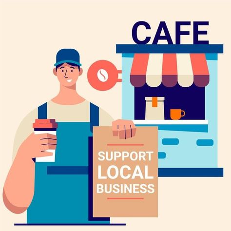 Support local business concept. Download it at freepik.com! #freepik #vector #business #building #support #localshop #commerce Small Business Illustration, Boutique Restaurant, Local Business Marketing, Spa Bar, Local Marketing, Building Illustration, Local Seo Services, Support Local Business, Business Concept