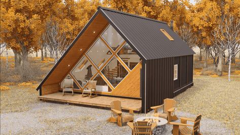 Small A Frame Cabin, Small Prefab Cabins, Movable House, Cabin House Design, Modern A Frame Cabin, A Frame Cabin Plans, Eco Cabin, Prefab Cabins, Frame Cabin