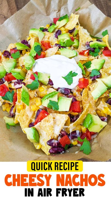 Create a mouthwatering snack in minutes with our Cheesy Air Fryer Nachos. These crunchy, cheesy, and flavorful nachos are perfect for a quick appetizer or a fun meal. Best Cheese For Nachos, Air Fryer Nachos, Cheesy Nachos, Beans And Corn, Cheesy Snack, Crispy Chips, Mexican Street Food, Bite Size Appetizers, Party Snack