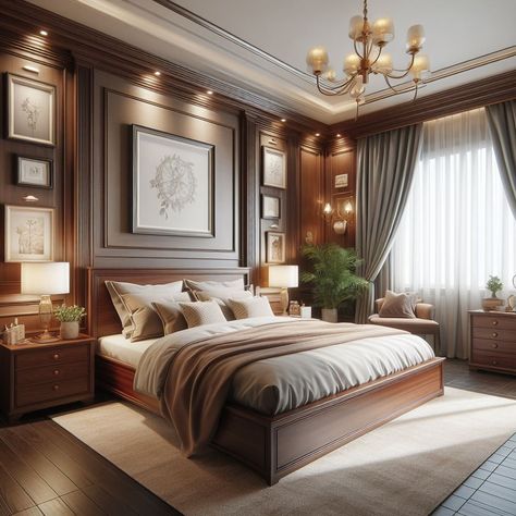 15 Elegant Brown Bedroom Ideas for Warm Ambiance — Lord Decor Bedroom Brown Bed, Traditional Master Bedrooms Decor, Hotel Room Design Luxury Modern, Hotel Room Design Luxury, Brown Bedroom Ideas, Adult Bedroom Decor, Romantic Bedrooms, Mahogany Bed, Brown Furniture Bedroom