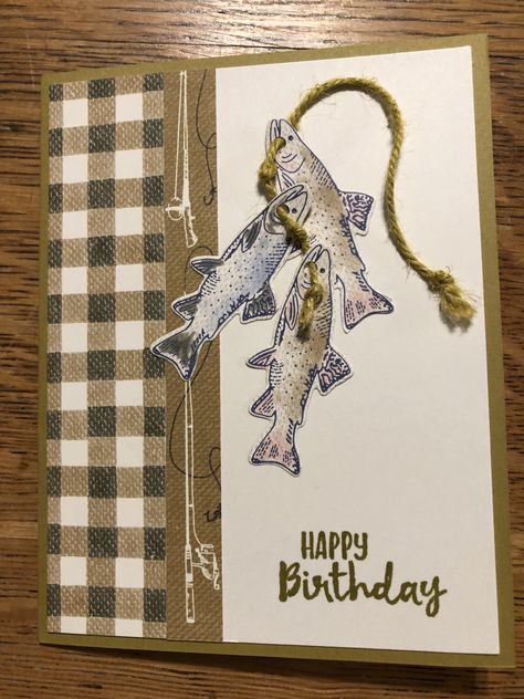 Handmade Fishing Birthday Cards, Fishing Cards For Men, Gone Fishing Stampin Up Cards, Masculine Cards Handmade, Fishing Birthday Cards, Fish Cards, Cards Masculine, Guy Cards, Male Birthday