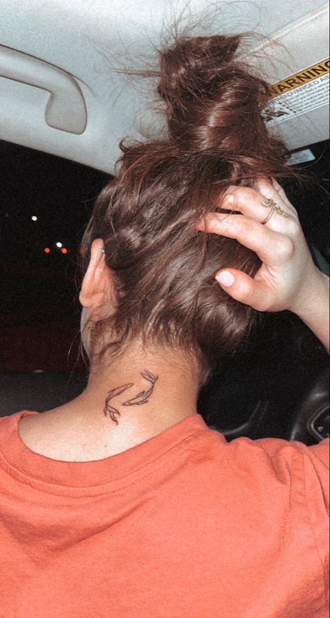 Behind The Ear Pisces Tattoo, Pisces Neck Tattoo, Tattoos Behind Neck, Pisces Tattoo Behind Ear, Fish Neck Tattoo, Behind Neck Tattoo, Behind The Neck Tattoos, Pisces Flower, Pisces Fish Tattoos