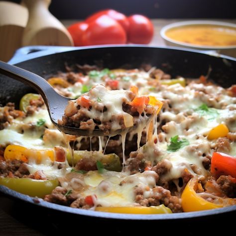 Keto Stuffed Pepper Skillet Stuffed Pepper Skillet, Low Carb Easy Recipes, Pepper Skillet, Keto Stuffed Peppers, Low Carb Dishes, Orange Pepper, Lentil Bolognese, Carb Dishes, Ground Beef Recipe