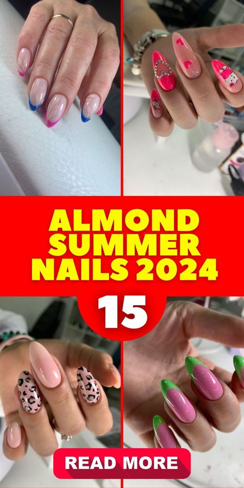 Embrace the summer spirit with almond summer nails 2024! Whether you're into short and simple designs or long and intricate ones, there's an inspiration waiting for you. From bold neon shades to soft pastels, explore a variety of colors and let your nails reflect your mood. Get inspired by the latest trends and create a manicure that will brighten up your day. Shorter Nail Designs, Cheetah Nail Art, Summer Almond Nails, Almond Shaped Nails Designs, Nail Lengths, Almond Nail Designs, Sunset Ombre, Cheetah Nail Designs, Short Almond Nails