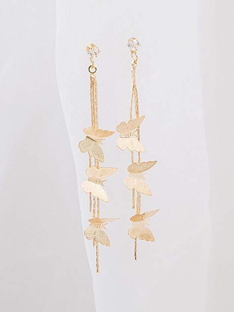 Gold Butterfly Jewelry, Elizabeth Parker, Butterfly Chandeliers, Shein Fashion, Butterfly Earrings Gold, Victoria Secret Outfits, Rhinestone Material, Jewelry Accessories Ideas, Butterfly Jewelry