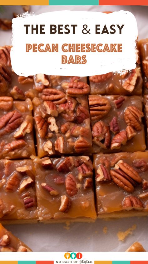 Savor the rich flavors of homemade Pecan Cheesecake Bars! With a buttery crust, creamy filling, and luscious pecan topping, they're a dessert delight. Perfect for any occasion, these bars will impress. Love delicious, easy-to-make treats? Pin this recipe and indulge in these heavenly bars! No Bake Pecan Cheesecake Bars, Pecan Pie No Bake Cheesecake Bars, No Bake Pecan Cheesecake, Pecan Cheesecake Bars Easy, Heavenly Bars, Easy Pecan Cheesecake, Pecan Cheesecake Crust, Pecan Pie Cheesecake Bars Recipe, Pecan Cheesecake Squares