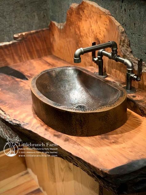 Rustic Bathroom Faucets, Luxury Wash Basin, Rustic Bathroom Sink, Powder Room Modern, Rustic Faucets, Rustic Bathroom Shower, Industrial Style Bathroom, Rustic Vanity, Wood Sink