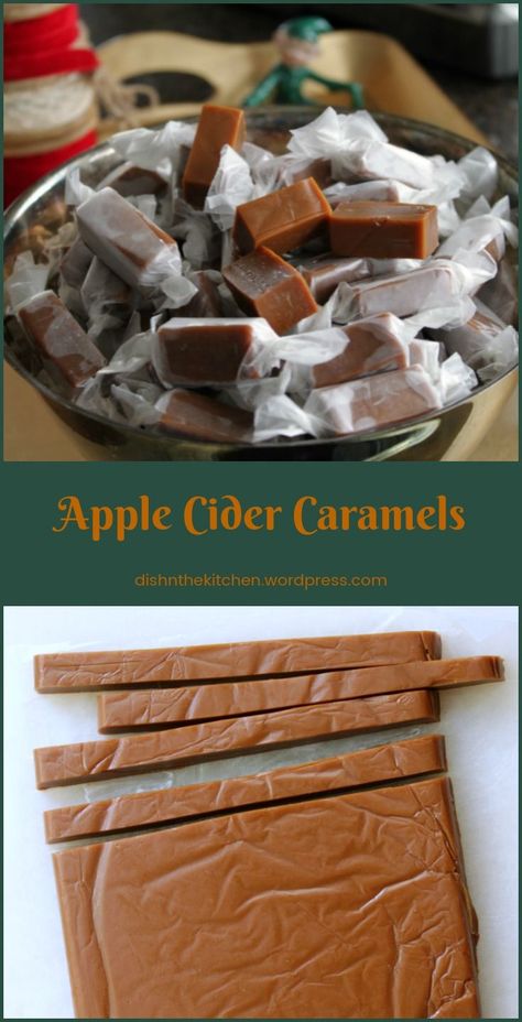 Caramel Apple Cider Recipe, Caramels Recipe, Fall Treats Recipes, Christmas Cookie Bars, Salted Caramels, Turnover Recipes, Homemade Apple Cider, Apple Cider Caramels, Candy Bark