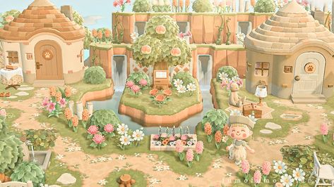 Acnh Villager House Layout, Acnh House Exterior Ideas Fairycore, Acnh Lake House, Spring Core Acnh, Spring Acnh, Springcore Acnh, Acnh Springcore, Cottage Core Animal Crossing, Villager House