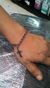 Rosary Hand Tattoo Men, Cross Necklace Tattoo On Hand, Cross Hand Tattoo Men, Cross Bracelet Tattoo, Cross Chain Tattoo, Rosary Wrist Tattoo, Rosary Hand Tattoo, Bobwire Tattoos, Rosary Tattoo For Men