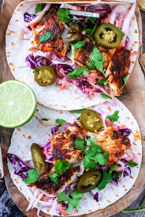 Air Fryer Fish Tacos are ready in just 10 minutes. A light and fresh meal that is easy to adapt with your favourite taco toppings. If you are looking to include more fish in your diet, then fish tacos in the air fryer is the way to do it! Make up the slaw whilst the seasoned cod is cooking in the air fryer and build your taco. It's as simple as that. Fish Tacos Baked, Air Fryer Fish Tacos, Chipotle Southwest Sauce, Southwest Sauce, Air Fried Fish, Taco Toppings, Mushroom Tacos, Fresh Meal, Air Fryer Fish