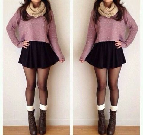 Imgur: The most awesome images on the Internet. Skirts And Boots, Skater Skirts, Rock Outfit, Stil Inspiration, Combat Boot, Cute Fall Outfits, Mode Inspo, Black Tights, Looks Style