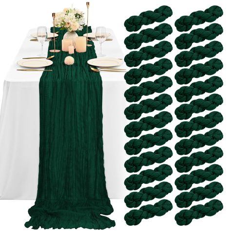 PRICES MAY VARY. 🌹【Product Included】: You will receive pack of 24 Dark Green cheesecloth gauze table runners. Product size: 21.5inch in width and 157inch in length, suitable for round or square tables that can accommodate 8-10 people. The combination of 24 pack is enough to meet your daily needs. Suitable for romantic and elegant party events. 🌹【High quality materials:】These cheesecloth table runners are made of high-quality fabric with beautiful pleats for a charming look. The soft,skin-frien Green Table Decorations Birthday Parties, Hunter Green Wedding Decor, Hunter Green Wedding Decorations, Dark Green Birthday Theme, Emerald Green Centerpieces, Table Decorations Green, Green Event Decor, Green Cheesecloth Table Runner, Wedding Reception Boho