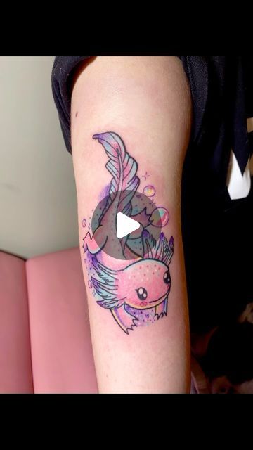 Axolotl Tattoo Cute, Axolotl Tattoo, Oregon Tattoo, Kawaii Axolotl, Tattoo Cute, M Tattoos, Kawaii Tattoo, Glitter Tattoo, Cartoon Tattoos