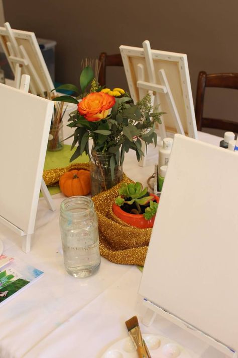 How to host a paint party Adult Paint Party Ideas, Paint And Sip Decoration Ideas, Paint Party Ideas For Adults, Painting Party Ideas For Adults, Equinox Party, Pumpkin Painting Party, Wine And Paint Night, Wine Painting, Party Setup