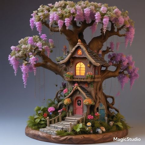 Fairytale Diorama, Tree Stumps Diy, Fairy Garden Ornaments, Fairy House Crafts, Magical House, Fairy Stuff, Clay Fairy House, Fairy Garden Crafts, Christmas Scenery