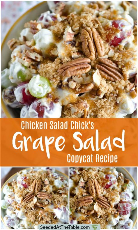 Chicken Salad Chick Recipe, Creamy Grape Salad, Easy Potluck Recipes, Grape Salad Recipe, Easy Potluck, Chicke Recipes, Grape Salad, Cream Cheese Icing, Fruit Salad Recipes