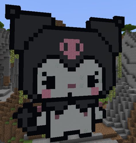 Kuromi Minecraft Build, Hello Kitty In Minecraft, Pixel Art In Minecraft, Kuromi Minecraft House, Aesthetic Minecraft World, Hello Kitty Minecraft Builds, Kuromi Minecraft, Hello Kitty Minecraft House, Sanrio Minecraft Builds