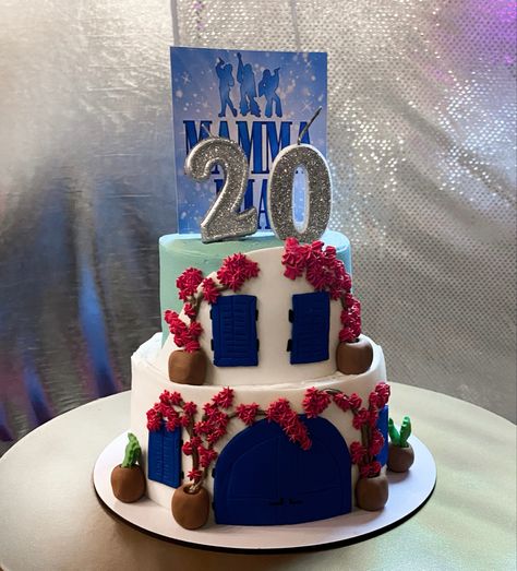 Birthday cake, doble tier, Greece, aesthetic Mamma Mia Cake 20 Years, How Old Are You Im 20 Mamma Mia Cake, Mamma Mia Nails Ideas, Mama Mia Nails, Mamma Mia Nails, Mamma Mia Cake, 20 Birthday Cake, Disco Birthday Party, Roaring 20