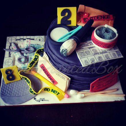 Forensic Files Cake by ColorfulBliss Forensic Science Cake, Detective Cake, Fbi Training, Science Cake, Fireman Cake, Doctor Cake, Forensic Files, College Graduation Pictures, Painted Box