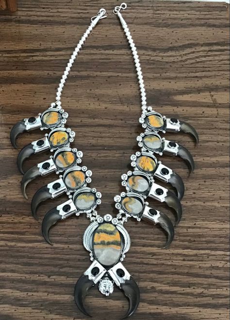 Bear Claw Necklace, Native American Projects, Claw Necklace, Bear Claws, Squash Blossom, Black Bear, Bumble Bee, Black Onyx, Pearl Jewelry