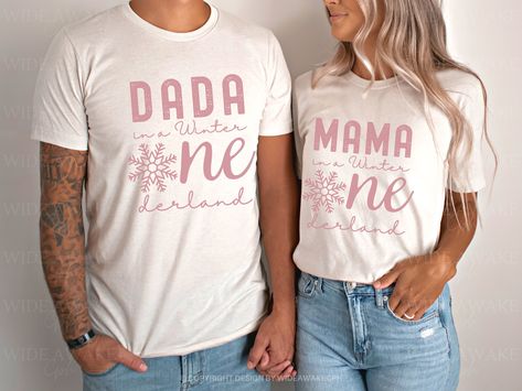 Winter ONEderland Family Matching 1st Birthday Shirts, Pink Winter Onederland First Girl Birthday Tshirt, Snowflake Mommy and Me Shirt by WideAwakeCph on Etsy First Girl Birthday, Groovy Mama, Personalized Matches, 1st Birthday Shirts, Papa Shirt, Mommy And Me Shirt, Matching Mom, Winter Onederland, Birthday Tshirts