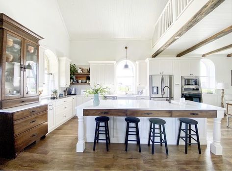 This old school house in Canada has been carefully crafted into a home that is bursting with charm. Bringing the outside in was key to this remodel and the talented homeowners are avid DIYers whose work will impress! #oldhomes #schoolhouse #oldschoolhouse #hometour #canada #canadianhomes #vintagehome #oldhouse #thisoldhouse #homeremodelingideas #homerenovationideas Roman Blinds Tutorial, White Wash Fireplace, French Style Kitchen, Old School House, English Country Decor, Victorian Farmhouse, White Kitchens, Painted Stairs, School House