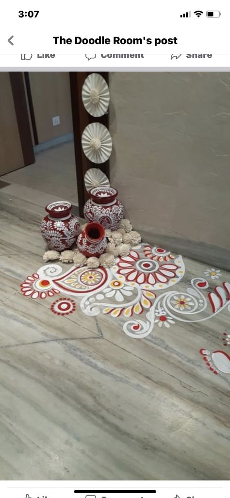 Bengali Puja Room, Diwali Ideas, Balcony Makeover, Alpona Design, Bengali Art, Rangoli Art, Tunisian Crochet Patterns, Puja Room, Rangoli Designs Diwali