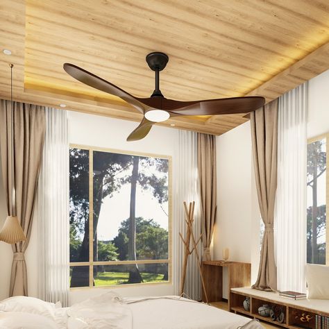 60" 3-Blades Wood Ceiling Fan with LED Light and Remote Control - N/A - Bed Bath & Beyond - 37747280 Wood Ceiling Fan, Wood Ceiling Fans, Remote Control Light, Ceiling Installation, Bedroom Ceiling, Dimmable Led Lights, Modern Ceiling Fan, Ceiling Fan With Remote, Led Light Bulbs