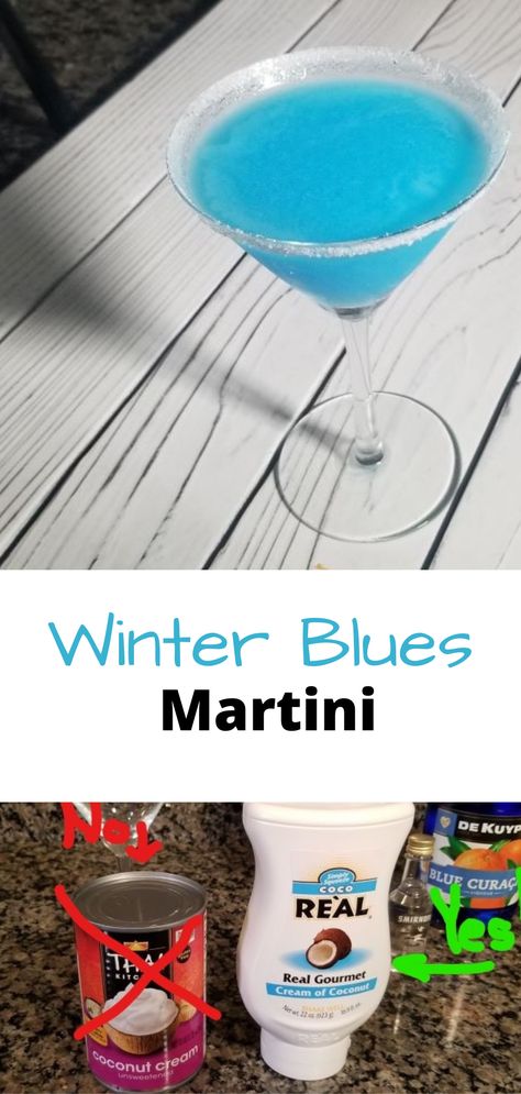 January Martinis, Rum Martini Recipes, Martini Recipes Christmas, Winter Martini Recipes, Blue Martini Recipe, Best Martini Recipes, Eggnog Martini, Unique Cocktail Recipes, Blue Martini