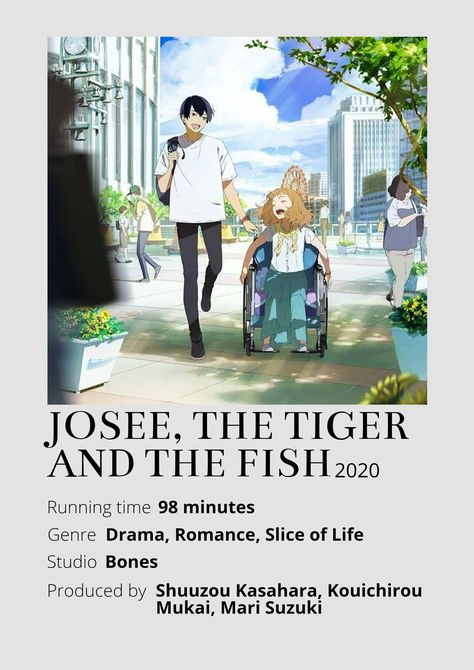 The Tiger And The Fish, Anime Minimalist Poster, Fish Poster, Slice Of Life Anime, Tiger Poster, Best Romance Anime, Japanese Animated Movies, Anime Suggestions, Animes To Watch