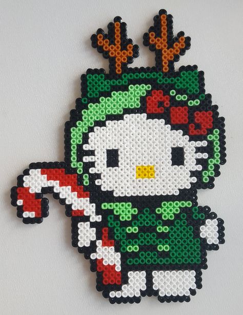 Hello Kitty Christmas Perler Beads, Perler Beads Holiday Patterns, Fuse Beads Christmas Patterns, Pearler Bead Christmas, Christmas Melty Beads, Hello Kitty Perler Beads Pattern, Perler Bead Patterns Big, Perler Bead Patterns Christmas, Perler Bead Art Pattern