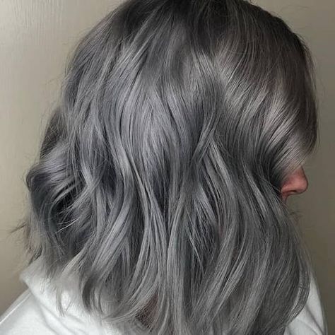 What You Need To Know About The Smoky Hair Color Trend | Hair.com By L'Oréal Charcoal Grey Hair, Dark Grey Hair Color, Dark Silver Hair, Metallic Hair Color, Ash Gray Hair Color, Ash Grey Hair, Charcoal Hair, Blue Grey Hair, Silver Ombre Hair