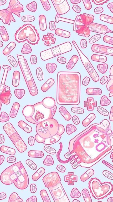 Cute Gore Wallpers, Creepy Cute Core, Creepy Cute Wallpaper, Pastel Goth Background, Kawaii Nurse, Aesthetic Lovecore, Goth Aesthetic Wallpaper, Pastel Gore, Candy Gore