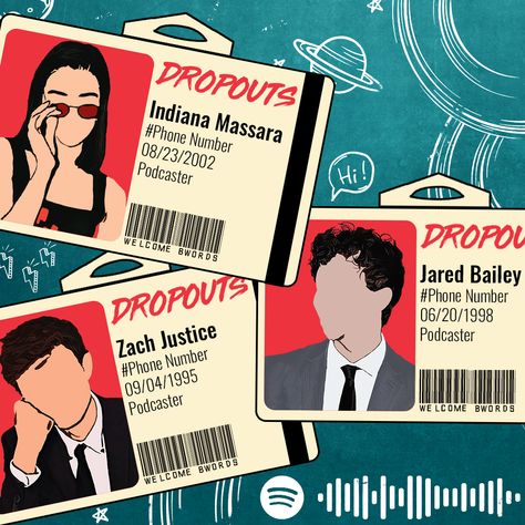 Zach Justice And Indiana Massara, Indiana Massara And Zach Justice, Jared Bailey, Dropouts Podcast, Zach Justice, Indiana Massara, Podcast Cover, Cover Inspiration, Art Commissions