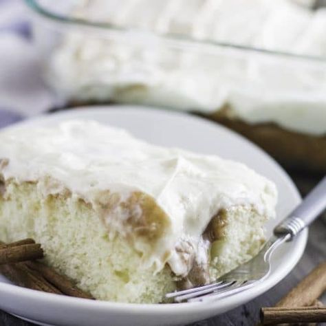 Cinnamon Roll Poke Cake - The Quicker Kitchen Homemade Hazelnut Coffee Creamer, Vanilla Poke Cake, Cinnamon Roll Poke Cake, Hazelnut Coffee Creamer, Breakfast Cakes, French Vanilla Cake, Cake Mix Ingredients, Homemade Coffee Creamer, Hazelnut Coffee